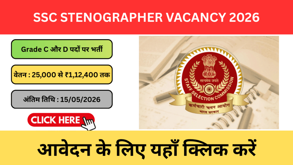 SSC Stenographer Vacancy 2026 – 700+ पदों पर भर्ती | 12वीं पास के लिए सुनहरा मौका SSC Stenographer Vacancy 2026