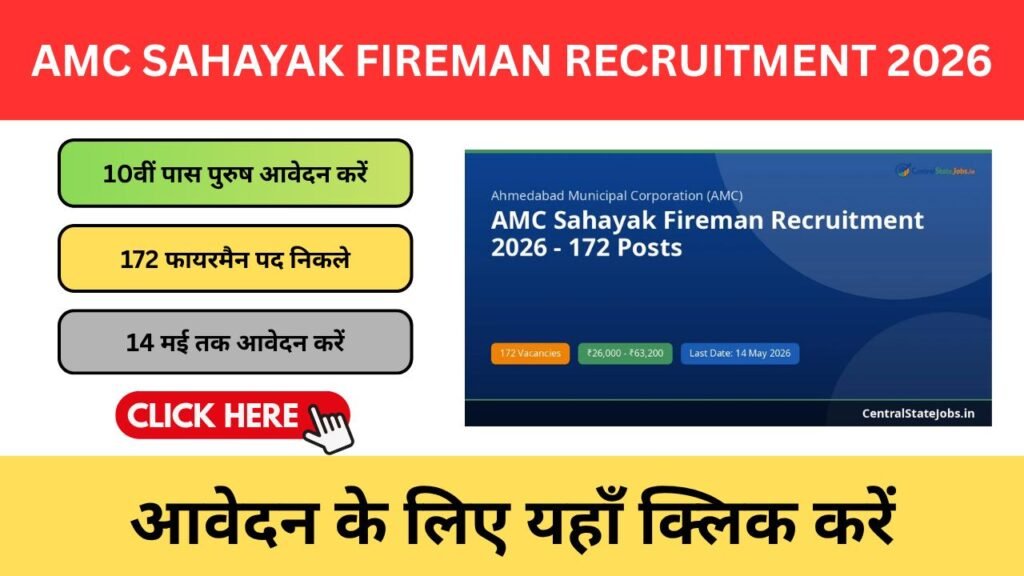 AMC Sahayak Fireman Recruitment 2026 – अहमदाबाद नगर निगम में फायरमैन भर्ती AMC Sahayak Fireman Recruitment 2026