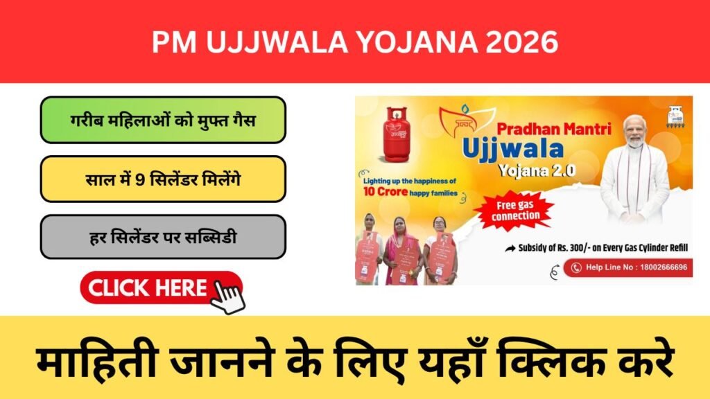 PM Ujjwala Yojana 2026 – फ्री गैस कनेक्शन और ₹300 सब्सिडी की पूरी जानकारी pm ujjwala yojana 2026